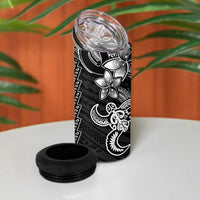 White Hawaiian Kakau Turtle 4 in 1 Can Cooler Tumbler Polynesian Tribal