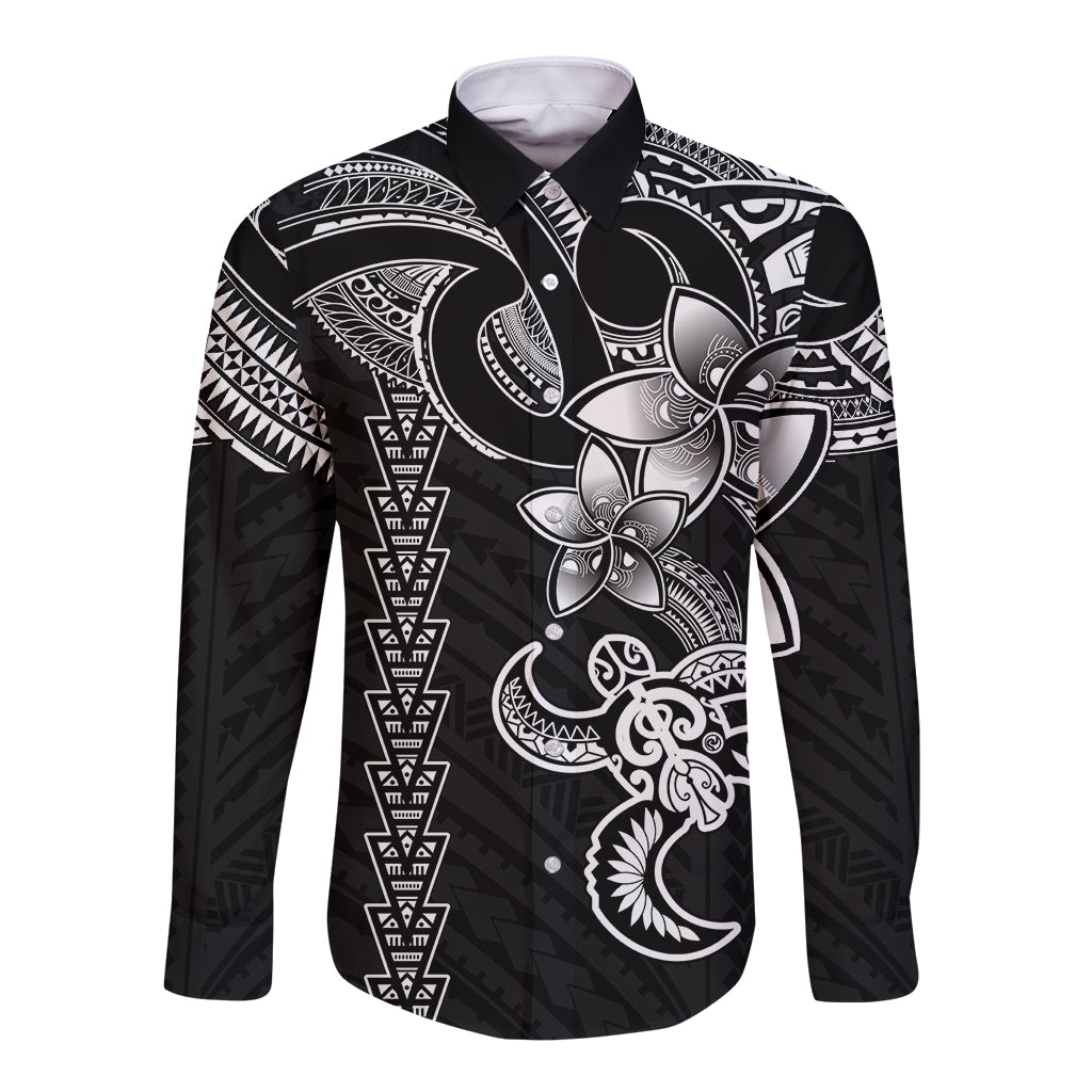 Hawaiian Tribal Long Sleeve Button Shirt Polynesian Kakau Turtle - White LT9 Unisex White - Polynesian Pride