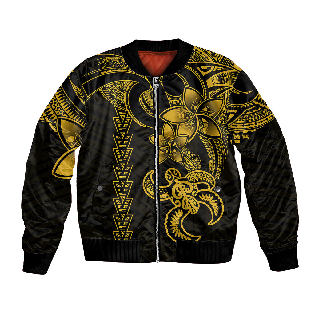 Hawaiian Tribal Bomber Jacket Polynesian Kakau Turtle - Yellow LT9 Unisex Yellow - Polynesian Pride