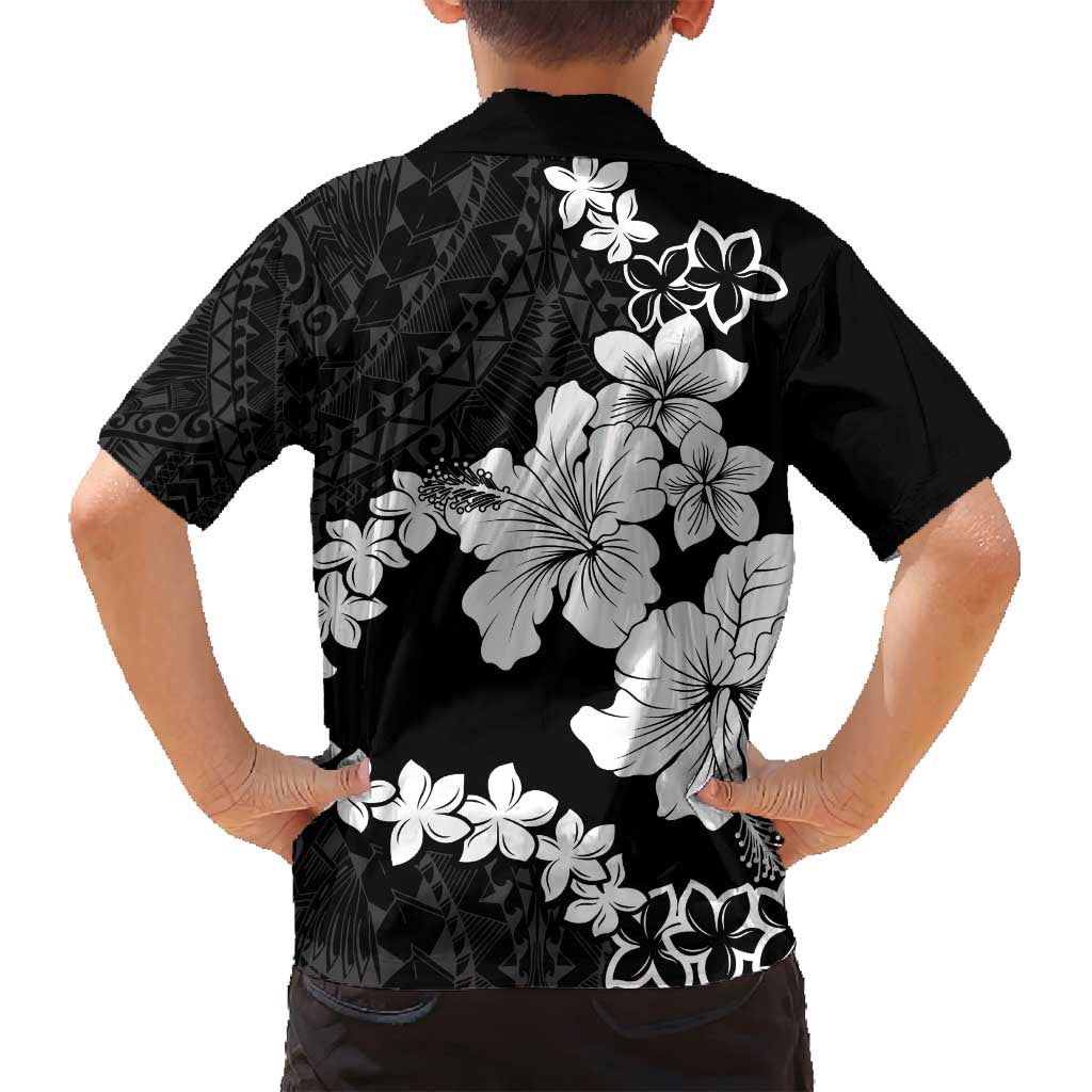 American Samoa Lotu Tamaiti Family Matching Long Sleeve Bodycon Dress and Hawaiian Shirt White Sunday Plumeria Black Vibe LT9 - Polynesian Pride