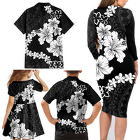American Samoa Lotu Tamaiti Family Matching Long Sleeve Bodycon Dress and Hawaiian Shirt White Sunday Plumeria Black Vibe LT9 - Polynesian Pride