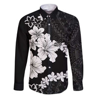 American Samoa Lotu Tamaiti Family Matching Long Sleeve Bodycon Dress and Hawaiian Shirt White Sunday Plumeria Black Vibe LT9 Dad's Shirt - Long Sleeve Black - Polynesian Pride