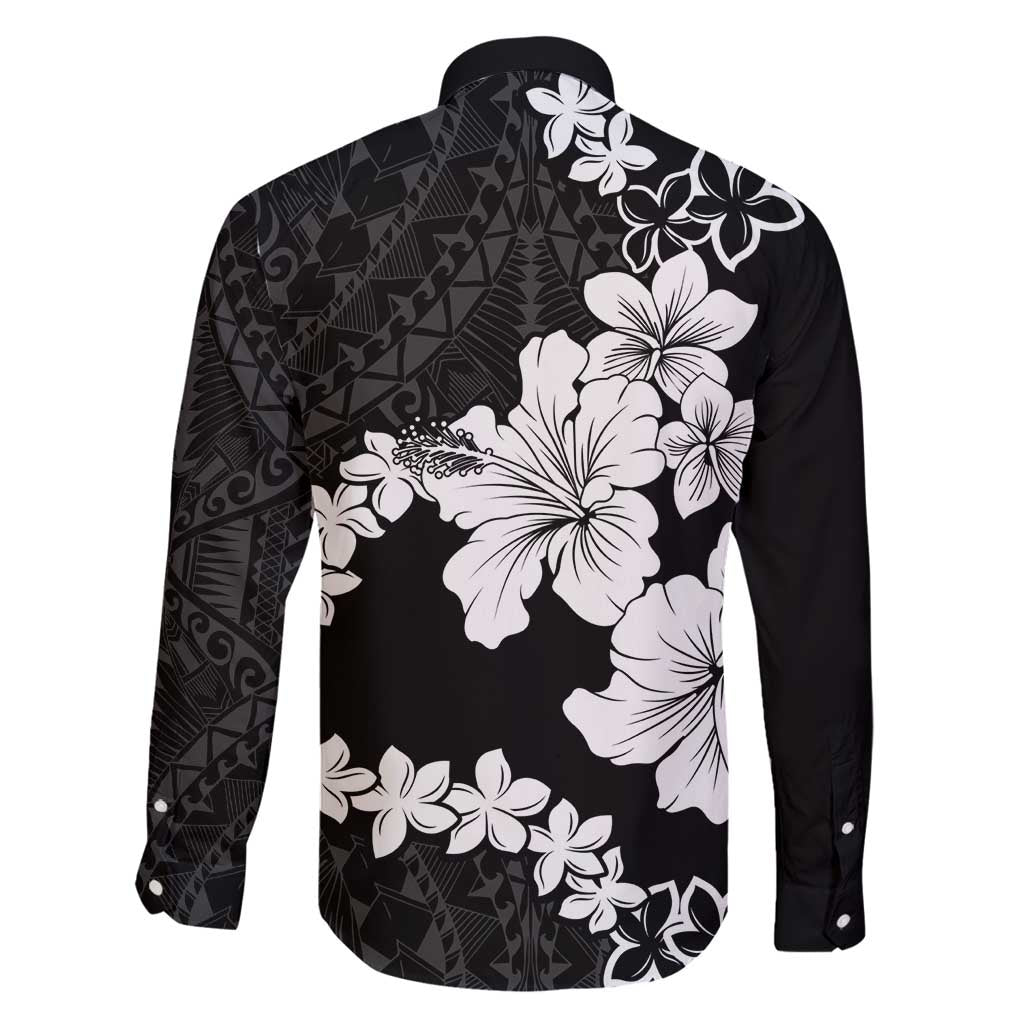 American Samoa Lotu Tamaiti Family Matching Long Sleeve Bodycon Dress and Hawaiian Shirt White Sunday Plumeria Black Vibe LT9 - Polynesian Pride