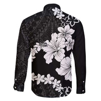 American Samoa Lotu Tamaiti Family Matching Long Sleeve Bodycon Dress and Hawaiian Shirt White Sunday Plumeria Black Vibe LT9 - Polynesian Pride