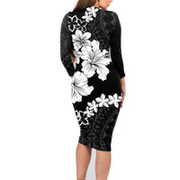 American Samoa Lotu Tamaiti Family Matching Long Sleeve Bodycon Dress and Hawaiian Shirt White Sunday Plumeria Black Vibe LT9 - Polynesian Pride