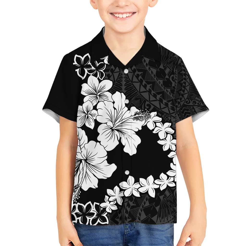American Samoa Lotu Tamaiti Family Matching Long Sleeve Bodycon Dress and Hawaiian Shirt White Sunday Plumeria Black Vibe LT9 Son's Shirt Black - Polynesian Pride