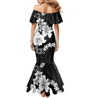 American Samoa Lotu Tamaiti Family Matching Mermaid Dress and Hawaiian Shirt White Sunday Plumeria Black Vibe