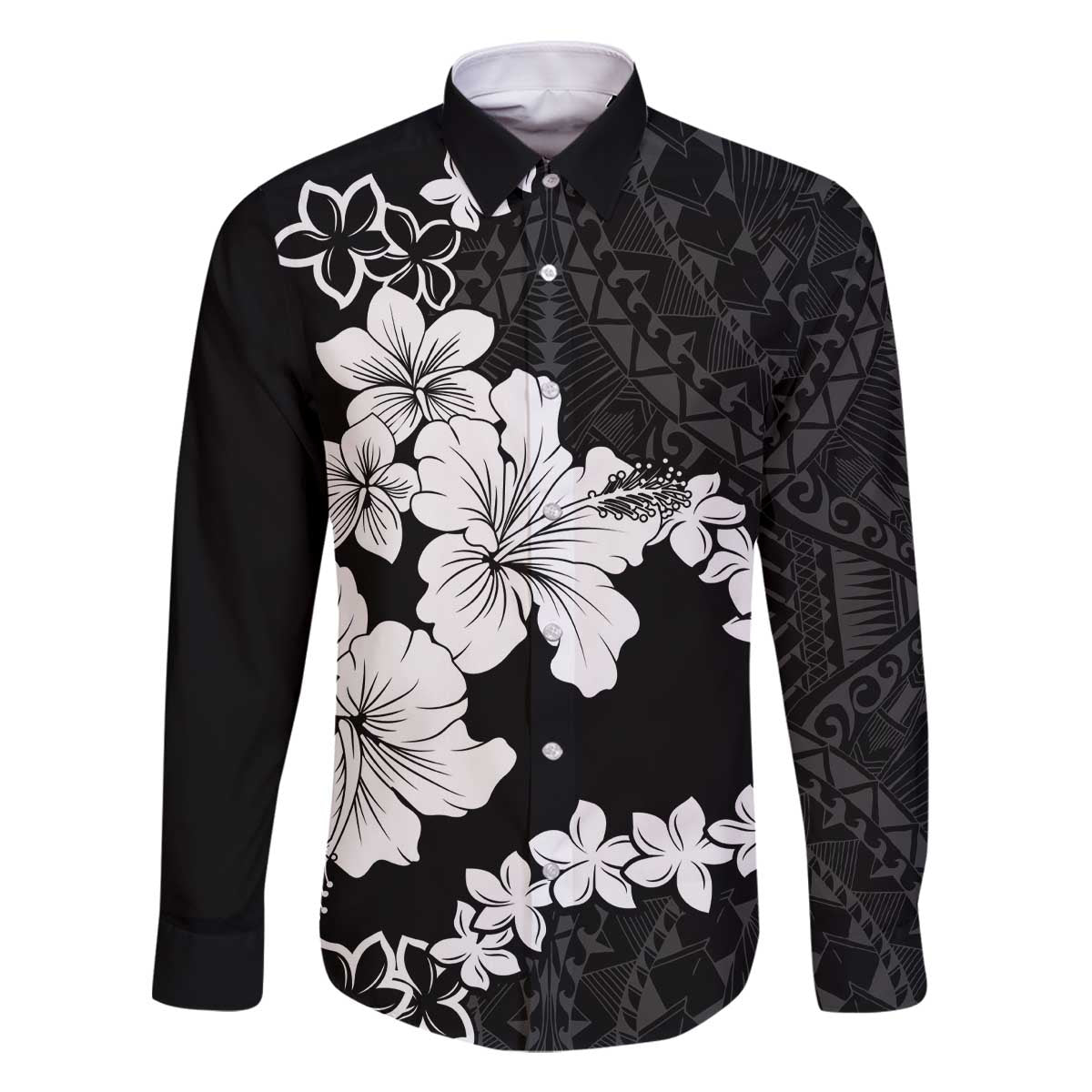 American Samoa Lotu Tamaiti Family Matching Off The Shoulder Long Sleeve Dress and Hawaiian Shirt White Sunday Plumeria Black Vibe