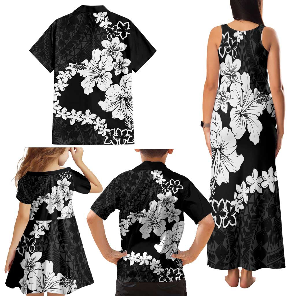 American Samoa Lotu Tamaiti Family Matching Tank Maxi Dress and Hawaiian Shirt White Sunday Plumeria Black Vibe