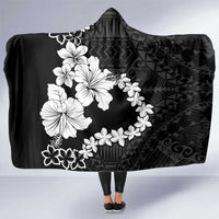 American Samoa Lotu Tamaiti Hooded Blanket White Sunday Plumeria Black Vibe LT9 One Size Black - Polynesian Pride