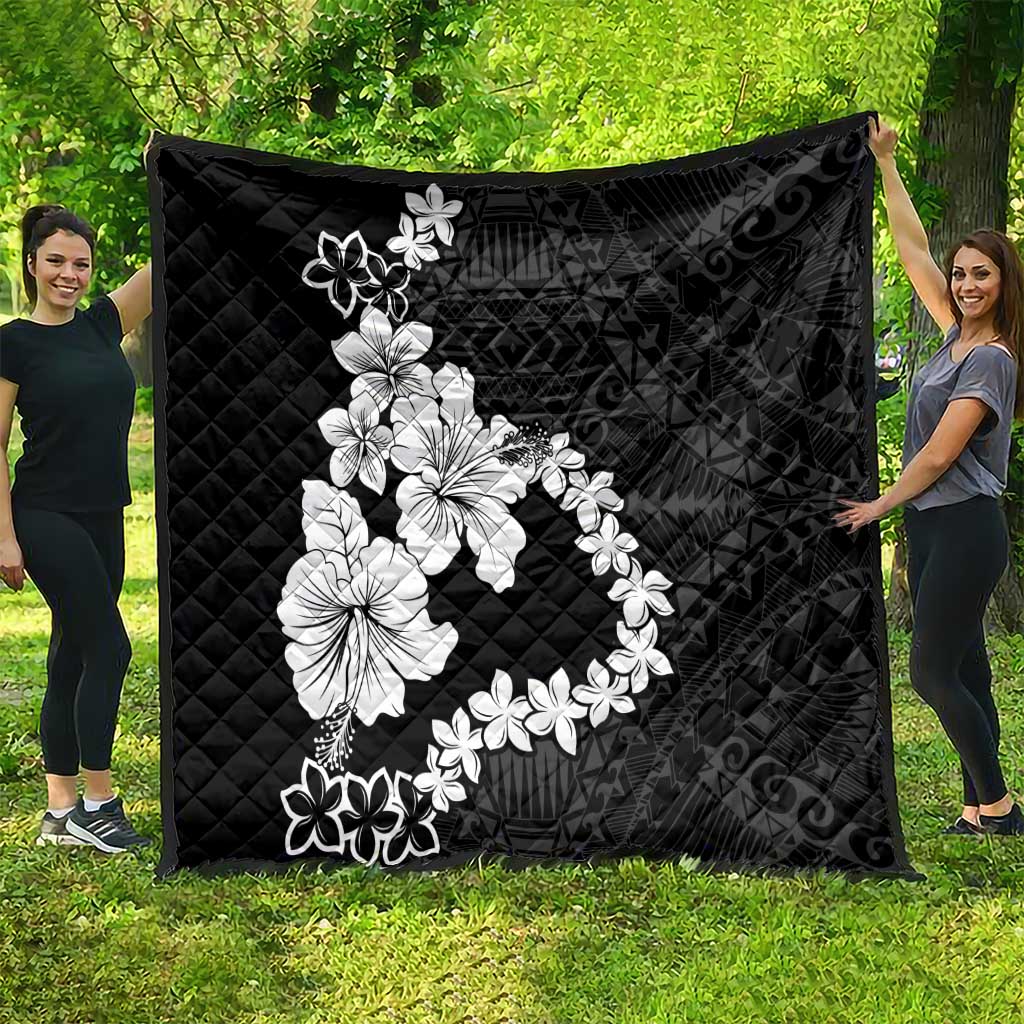 American Samoa Lotu Tamaiti Quilt White Sunday Plumeria Black Vibe