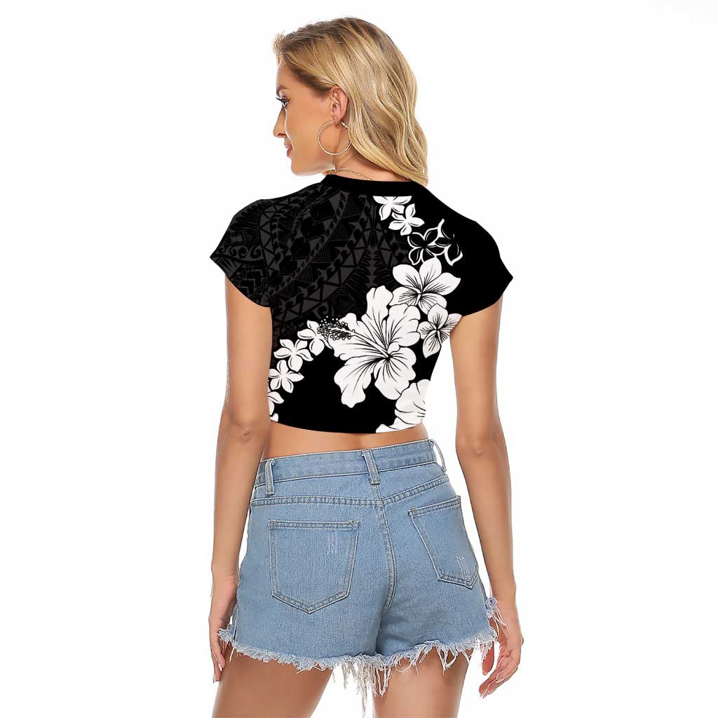 American Samoa Lotu Tamaiti Raglan Cropped T Shirt White Sunday Plumeria Black Vibe