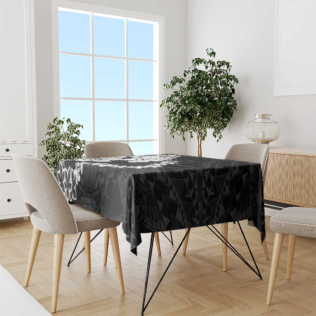 American Samoa Lotu Tamaiti Tablecloth White Sunday Plumeria Black Vibe