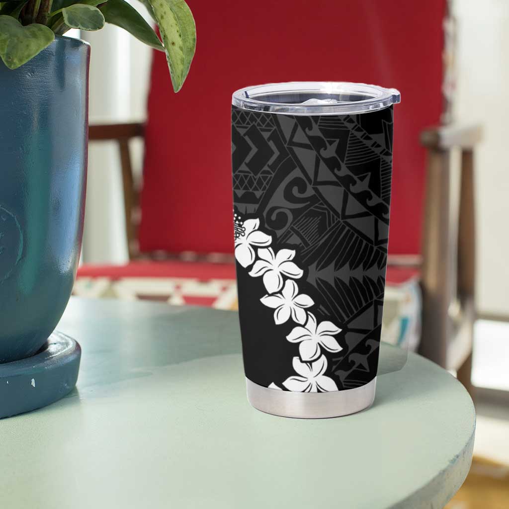 American Samoa Lotu Tamaiti Tumbler Cup White Sunday Plumeria Black Vibe