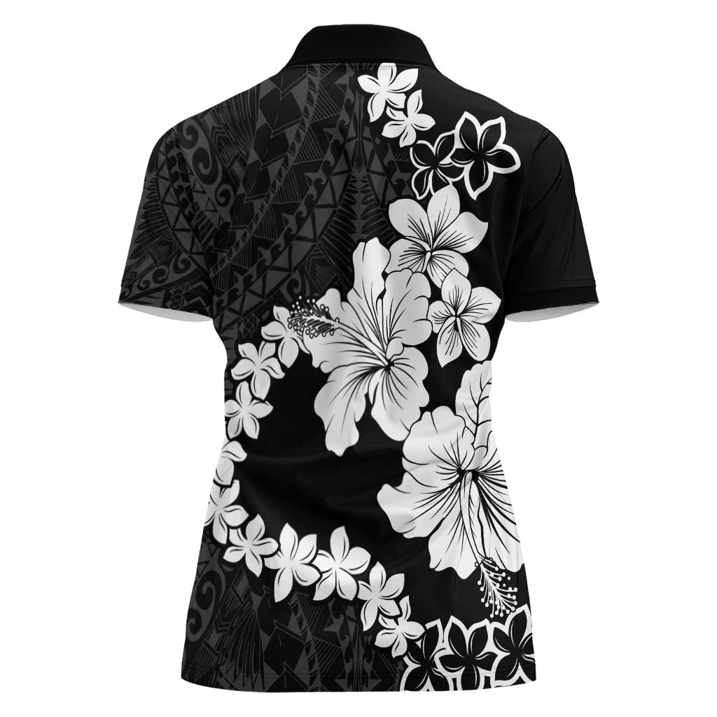 American Samoa Lotu Tamaiti Women Polo Shirt White Sunday Plumeria Black Vibe