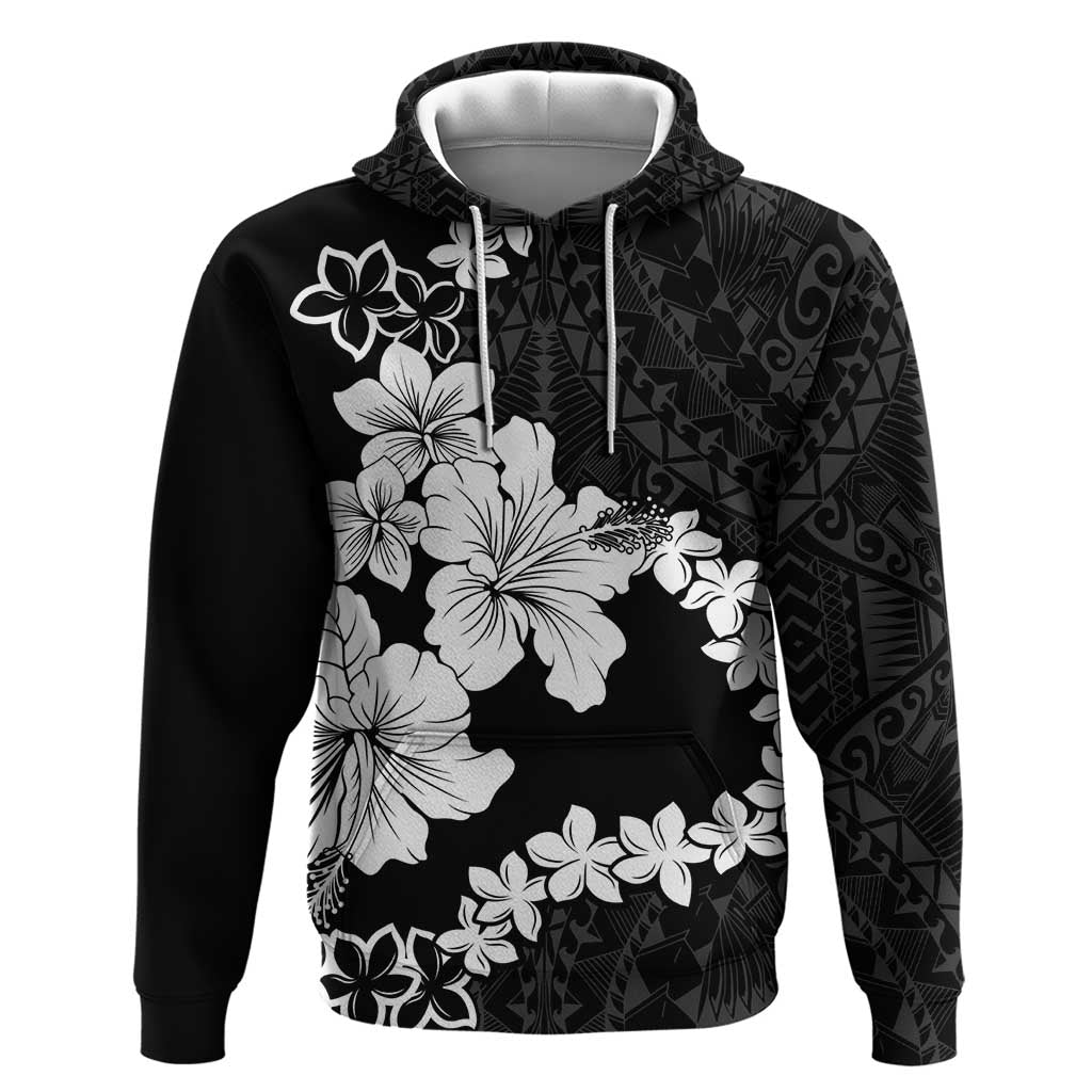American Samoa Lotu Tamaiti Zip Hoodie White Sunday Plumeria Black Vibe