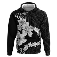 American Samoa Lotu Tamaiti Zip Hoodie White Sunday Plumeria Black Vibe