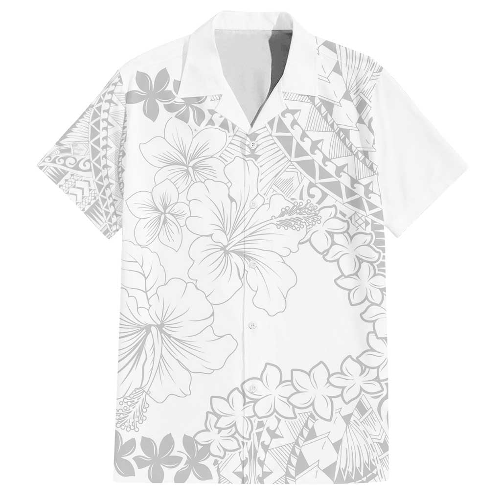 American Samoa Lotu Tamaiti Family Matching Off Shoulder Maxi Dress and Hawaiian Shirt White Sunday Plumeria White Vibe