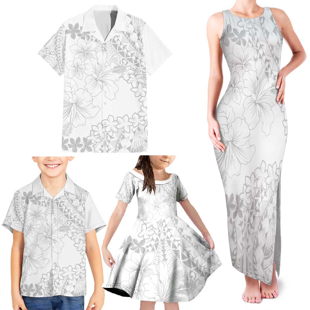 American Samoa Lotu Tamaiti Family Matching Tank Maxi Dress and Hawaiian Shirt White Sunday Plumeria White Vibe