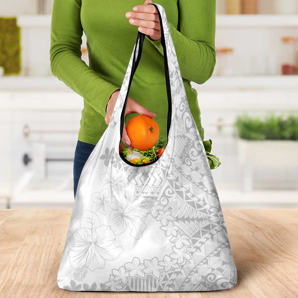 American Samoa Lotu Tamaiti Grocery Bag White Sunday Plumeria White Vibe