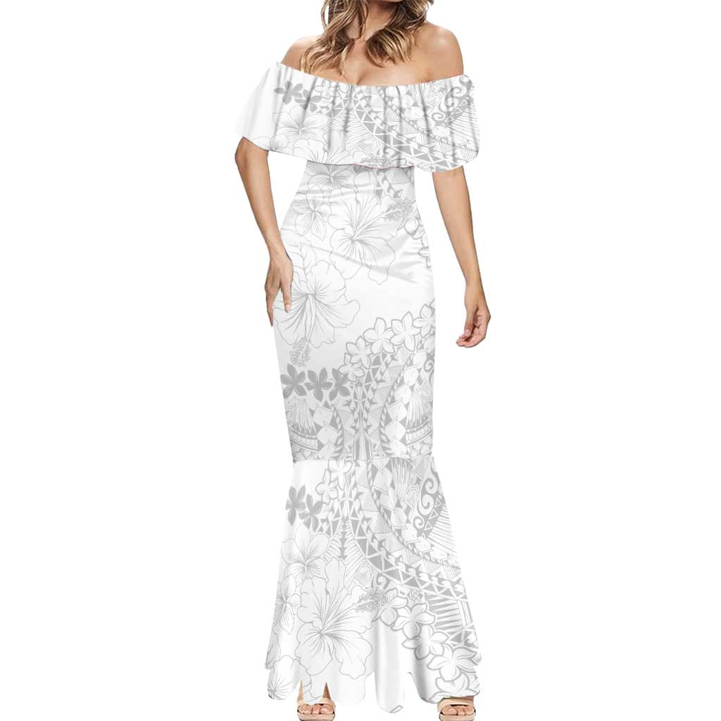 American Samoa Lotu Tamaiti Mermaid Dress White Sunday Plumeria White Vibe