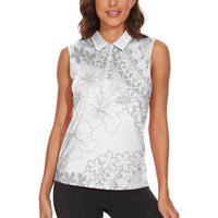 American Samoa Lotu Tamaiti Women Sleeveless Polo Shirt White Sunday Plumeria White Vibe