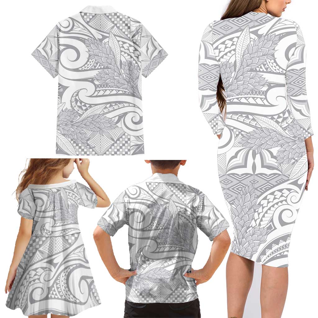 Lotu Tamaiti Samoa Siapo Family Matching Long Sleeve Bodycon Dress and Hawaiian Shirt White Sunday With Teuila Torch Ginger