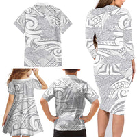 Lotu Tamaiti Samoa Siapo Family Matching Long Sleeve Bodycon Dress and Hawaiian Shirt White Sunday With Teuila Torch Ginger