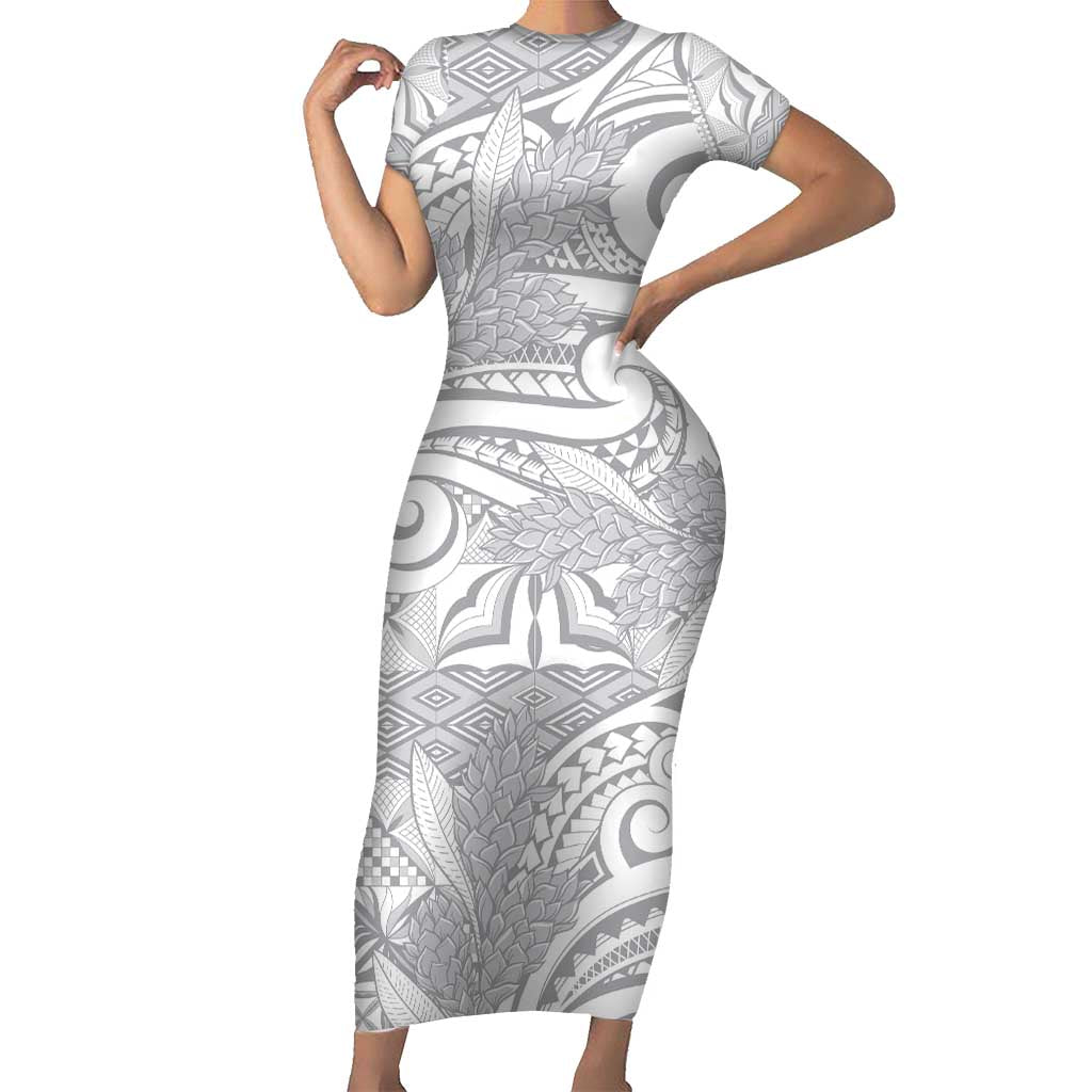Lotu Tamaiti Samoa Siapo Short Sleeve Bodycon Dress White Sunday With Teuila Torch Ginger