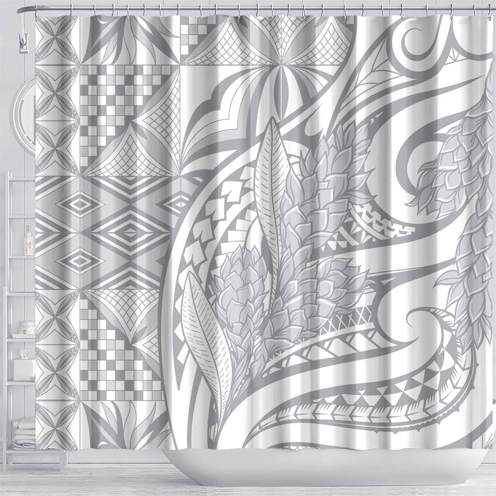 Lotu Tamaiti Samoa Siapo Shower Curtain White Sunday With Teuila Torch Ginger