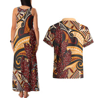 Vintage Samoa Siapo Couples Matching Tank Maxi Dress and Hawaiian Shirt With Teuila Torch Ginger
