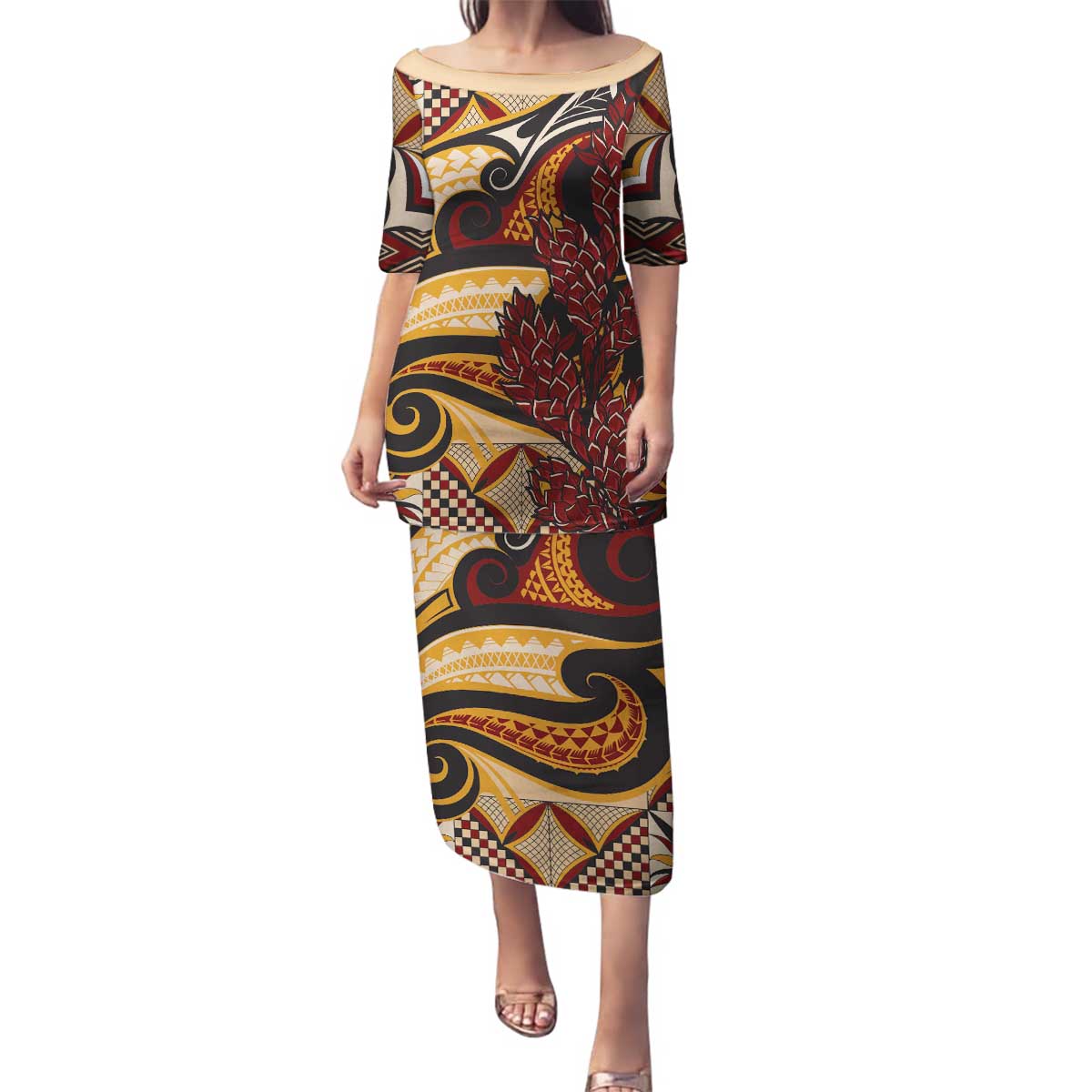 Vintage Samoa Siapo Family Matching Puletasi and Hawaiian Shirt With Teuila Torch Ginger