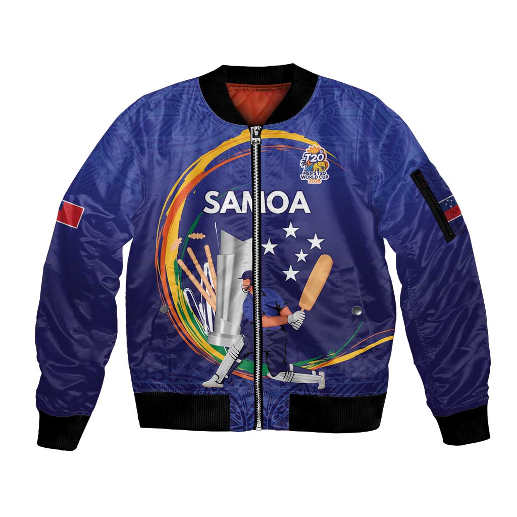Custom Cricket Samoa East Asia-Pacific Sleeve Zip Bomber Jacket Samoa Storming the Limits - Polynesian Pride