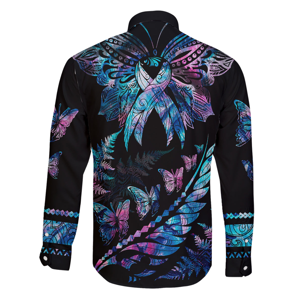 polynesia-ribbon-butterflies-family-matching-off-shoulder-maxi-dress-and-hawaiian-shirt-silver-fern-breast-cancer-with-papua-shell-pattern