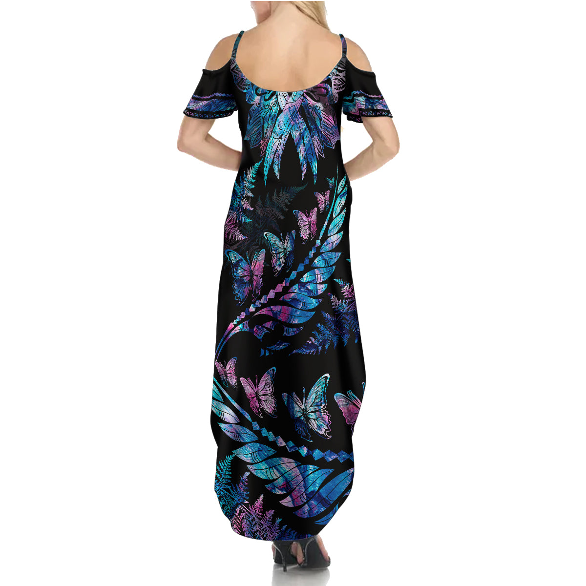 polynesia-ribbon-butterflies-family-matching-summer-maxi-dress-and-hawaiian-shirt-silver-fern-breast-cancer-with-papua-shell-pattern