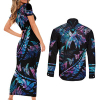personalised-polynesia-ribbon-butterflies-couples-matching-short-sleeve-bodycon-dress-and-long-sleeve-button-shirts-silver-fern-breast-cancer-with-papua-shell-pattern