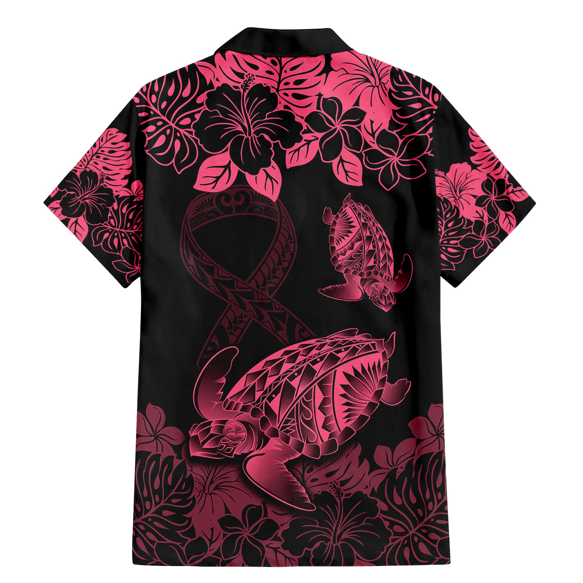 personalised-polynesian-turtle-ribbon-family-matching-mermaid-dress-and-hawaiian-shirt-think-pink-breast-cancer-with-pacific-hibiscus