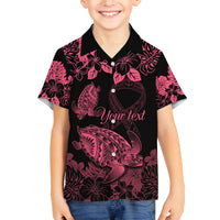 Personalised Polynesian Turtle Ribbon Family Matching Puletasi Dress and Hawaiian Shirt Think Pink Breast Cancer With Pacific Hibiscus LT9 Son's Shirt Pink - Polynesian Pride