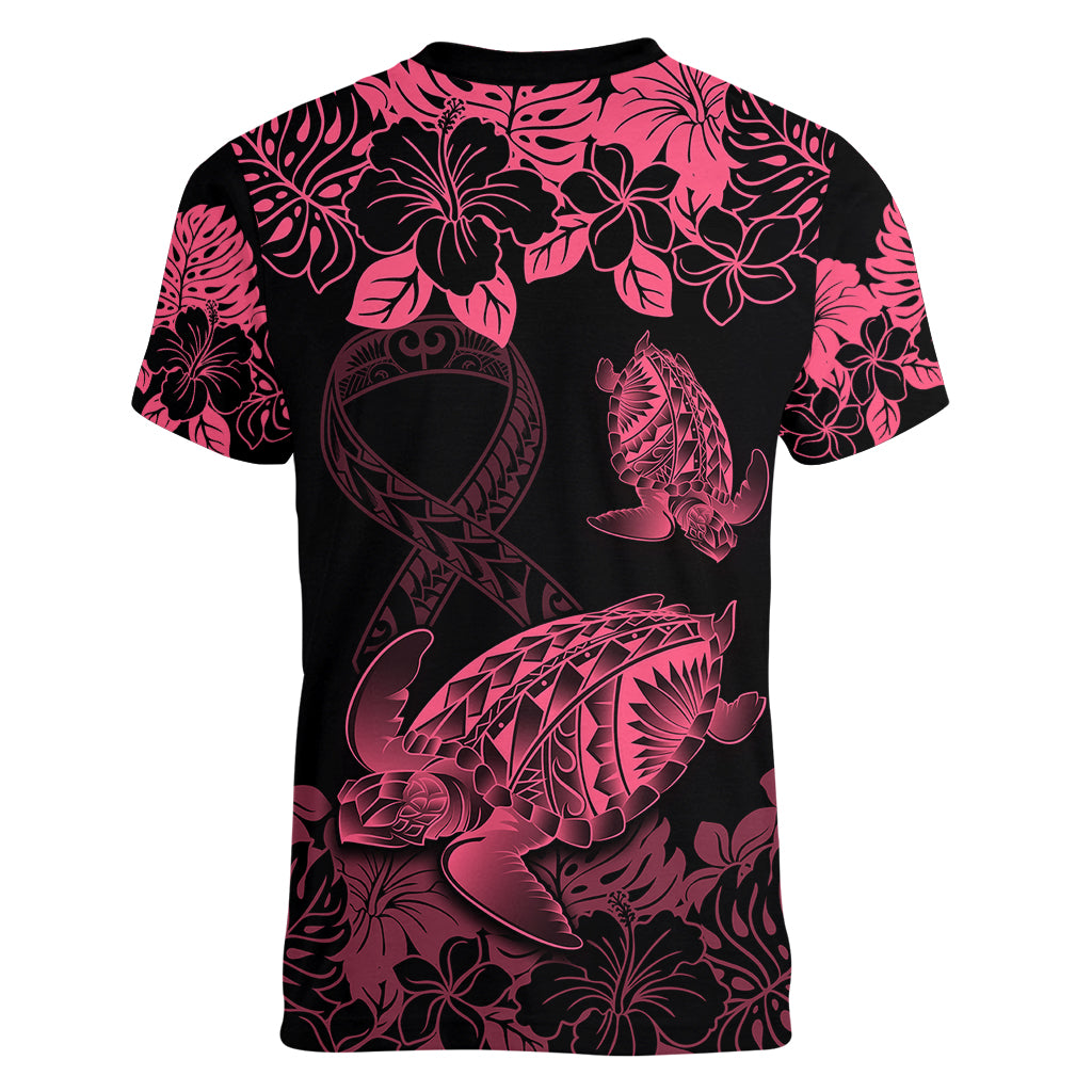 personalised-polynesian-turtle-ribbon-women-v-neck-t-shirt-think-pink-breast-cancer-with-pacific-hibiscus