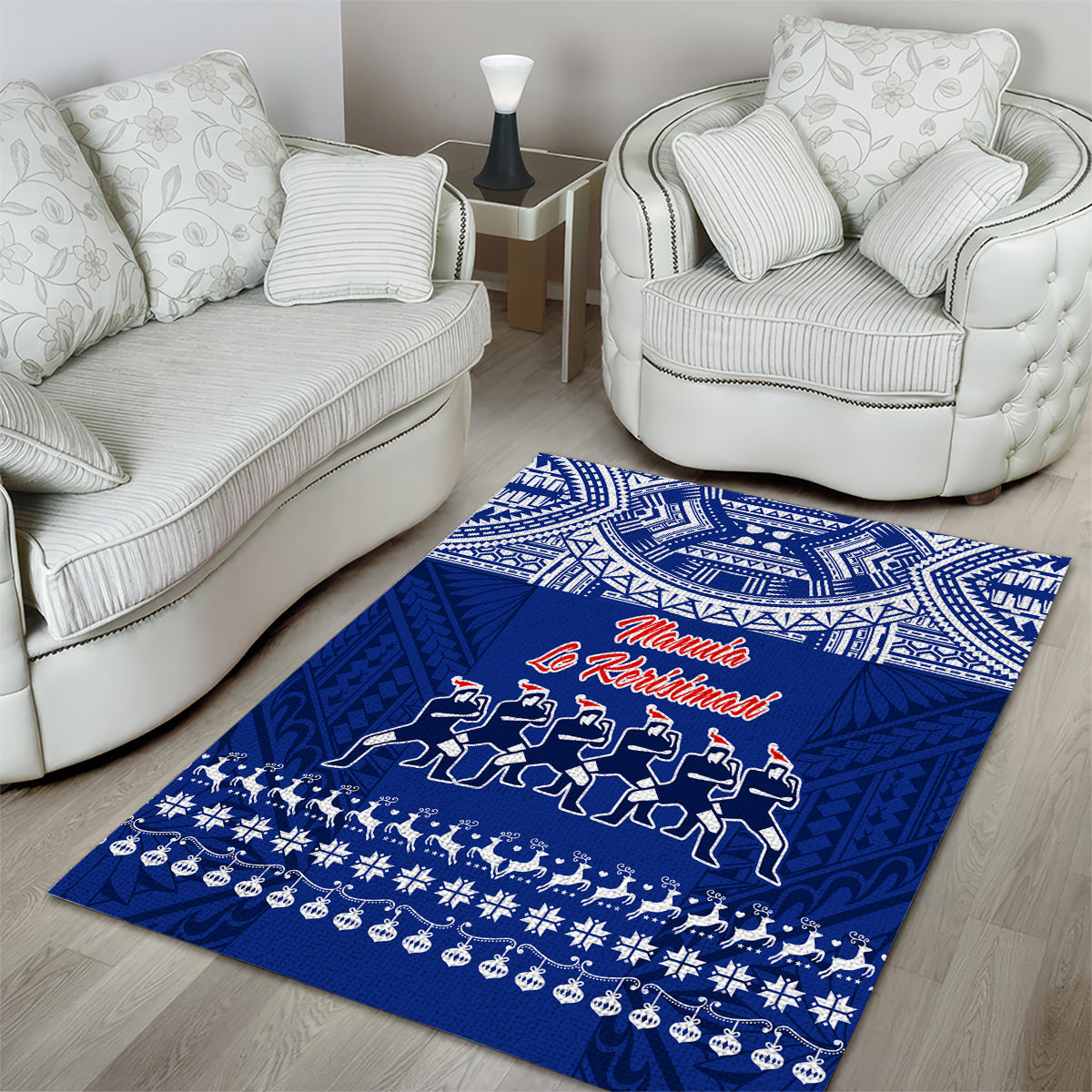 Toa Samoa Christmas Area Rug Samoa Siva Tau Manuia Le Kerisimasi Blue Vibe LT9 - Polynesian Pride
