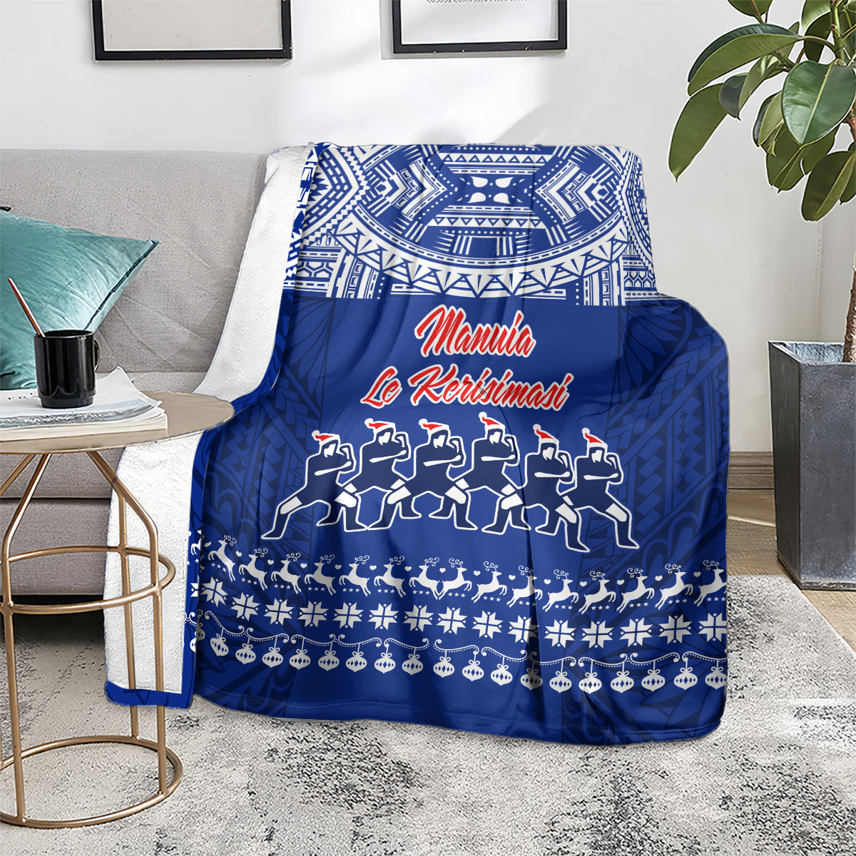 Toa Samoa Christmas Blanket Samoa Siva Tau Manuia Le Kerisimasi Blue Vibe LT9 - Polynesian Pride