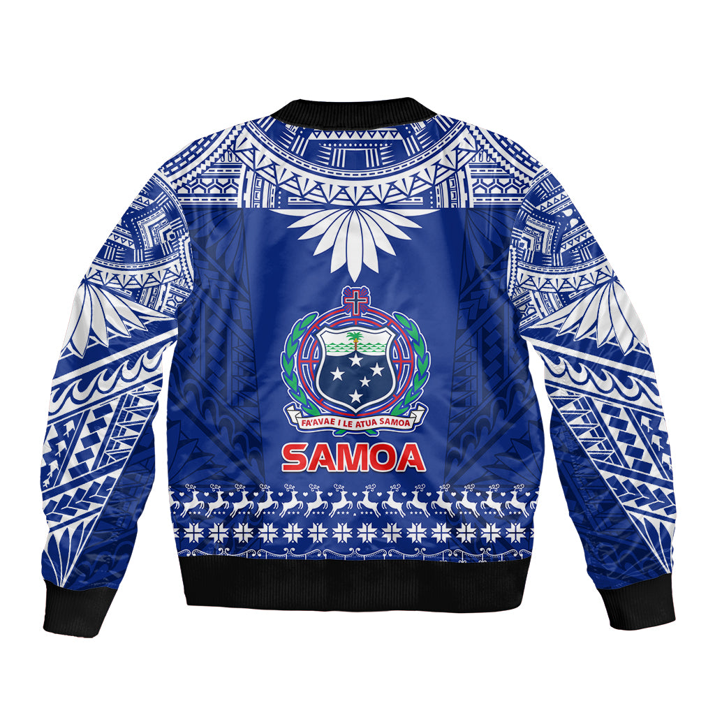 Toa Samoa Christmas Bomber Jacket Samoa Siva Tau Manuia Le Kerisimasi Blue Vibe LT9 - Polynesian Pride
