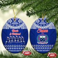 Toa Samoa Christmas Ceramic Ornament Samoa Siva Tau Manuia Le Kerisimasi Blue Vibe LT9 Oval Blue - Polynesian Pride