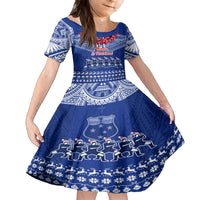 Toa Samoa Christmas Family Matching Off Shoulder Long Sleeve Dress and Hawaiian Shirt Samoa Siva Tau Manuia Le Kerisimasi Blue Vibe LT9 Daughter's Dress Blue - Polynesian Pride