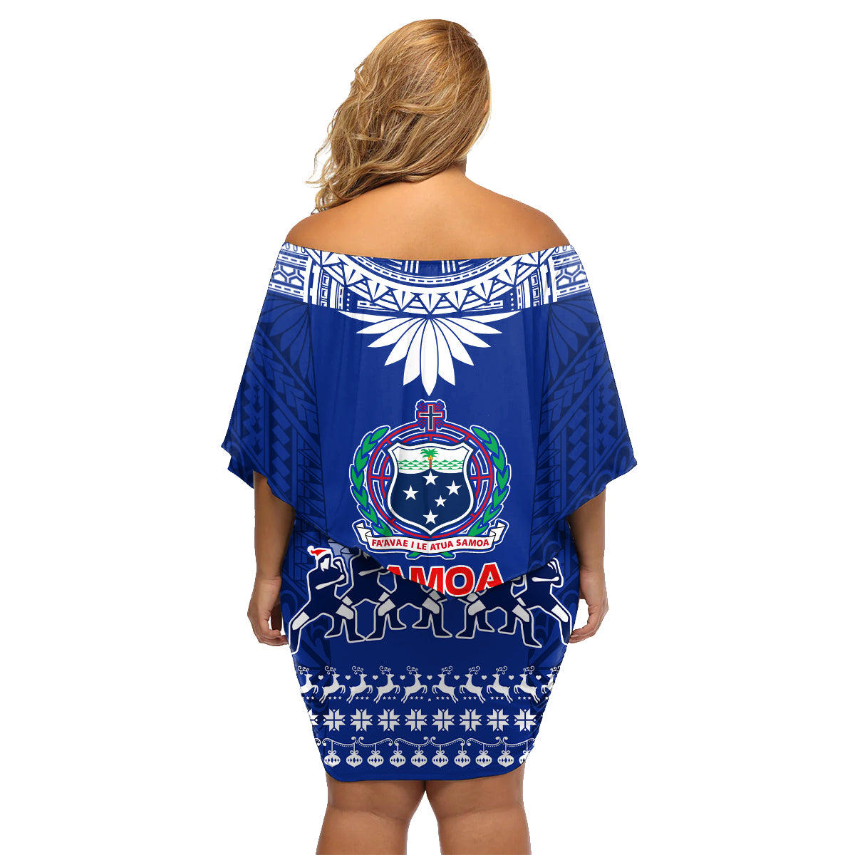 Toa Samoa Christmas Family Matching Off Shoulder Short Dress and Hawaiian Shirt Samoa Siva Tau Manuia Le Kerisimasi Blue Vibe LT9 - Polynesian Pride