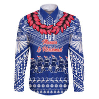 Toa Samoa Christmas Family Matching Short Sleeve Bodycon Dress and Hawaiian Shirt Samoa Siva Tau Manuia Le Kerisimasi Blue Vibe LT9 Dad's Shirt - Long Sleeve Blue - Polynesian Pride