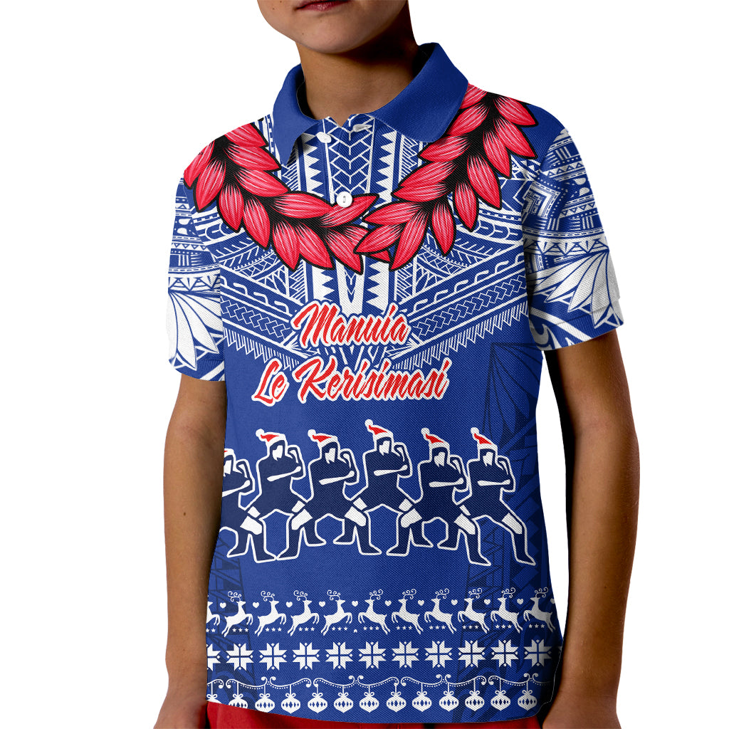 Toa Samoa Christmas Kid Polo Shirt Samoa Siva Tau Manuia Le Kerisimasi Blue Vibe LT9 Kid Blue - Polynesian Pride