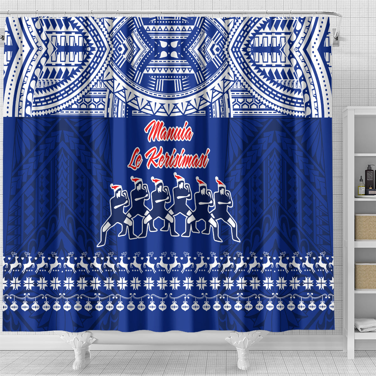 Toa Samoa Christmas Shower Curtain Samoa Siva Tau Manuia Le Kerisimasi Blue Vibe LT9 - Polynesian Pride