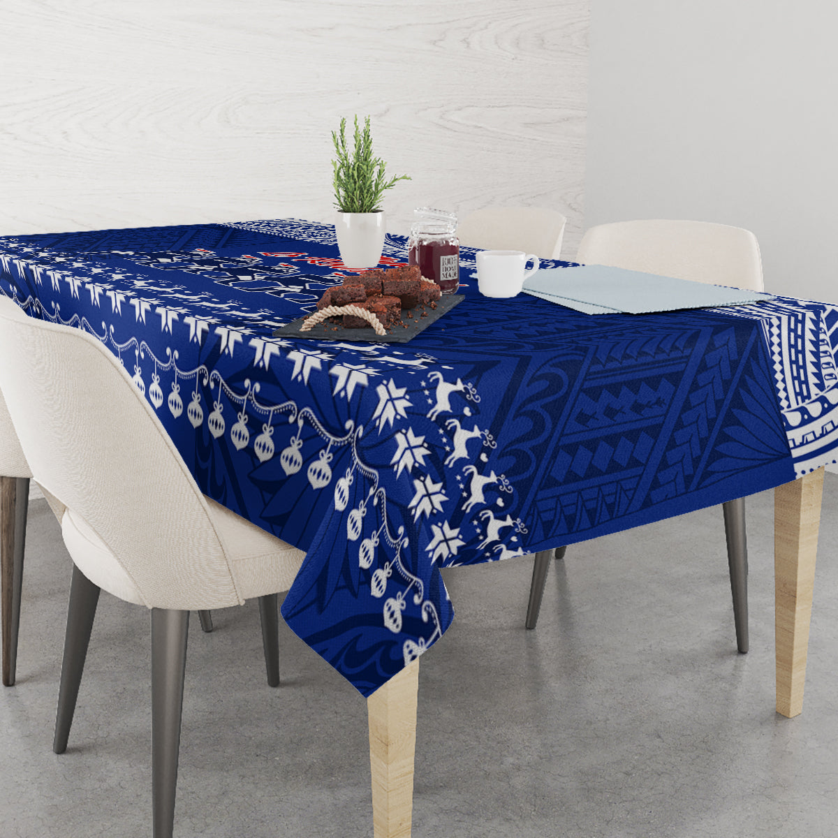 Toa Samoa Christmas Tablecloth Samoa Siva Tau Manuia Le Kerisimasi Blue Vibe LT9 - Polynesian Pride