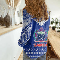 Toa Samoa Christmas Women Casual Shirt Samoa Siva Tau Manuia Le Kerisimasi Blue Vibe LT9 - Polynesian Pride